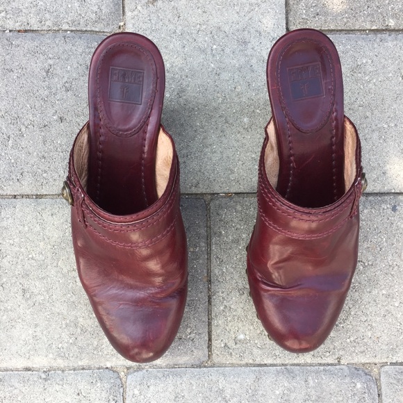 Frye Audra Button Heel Mule Clog Oxblood Red Wine - Picture 5 of 8